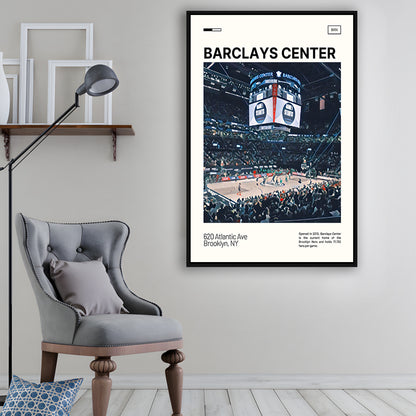 Barclays Center Print, Brooklyn Nets Stadium Canvas Art, Man Cave Gift, Floating Framed Canvas Print Wall Art