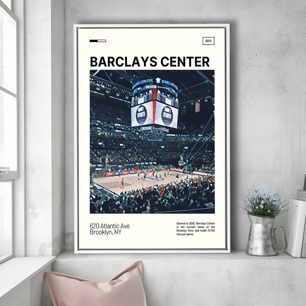 Barclays Center Print, Brooklyn Nets Stadium Canvas Art, Man Cave Gift, Floating Framed Canvas Print Wall Art