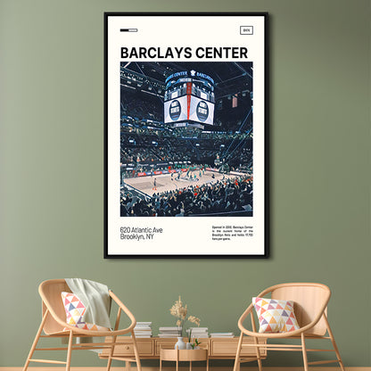 Barclays Center Print, Brooklyn Nets Stadium Canvas Art, Man Cave Gift, Floating Framed Canvas Print Wall Art
