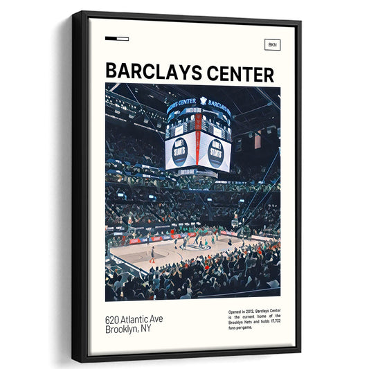 Barclays Center Print, Brooklyn Nets Stadium Canvas Art, Man Cave Gift, Floating Framed Canvas Print Wall Art