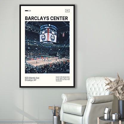 Barclays Center Print, Brooklyn Nets Stadium Canvas Art, Man Cave Gift, Floating Framed Canvas Print Wall Art