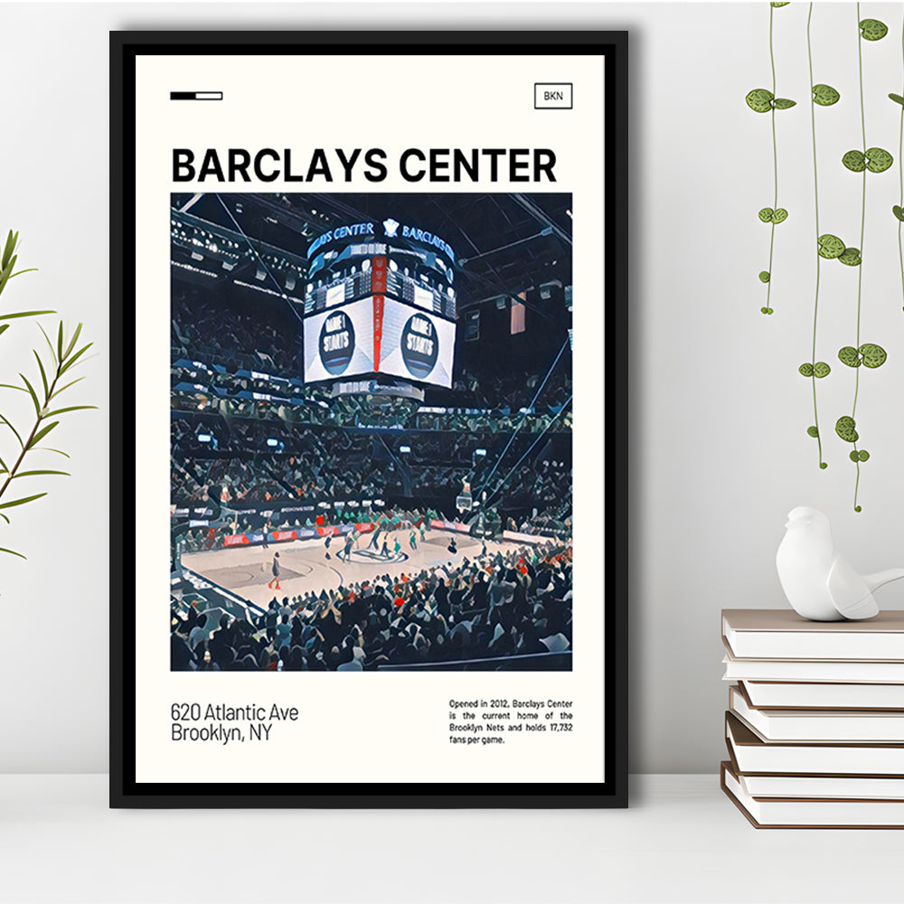 Barclays Center Print, Brooklyn Nets Stadium Canvas Art, Man Cave Gift, Floating Framed Canvas Print Wall Art
