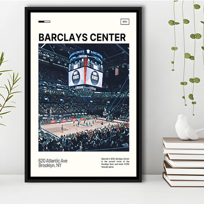 Barclays Center Print, Brooklyn Nets Stadium Canvas Art, Man Cave Gift, Floating Framed Canvas Print Wall Art