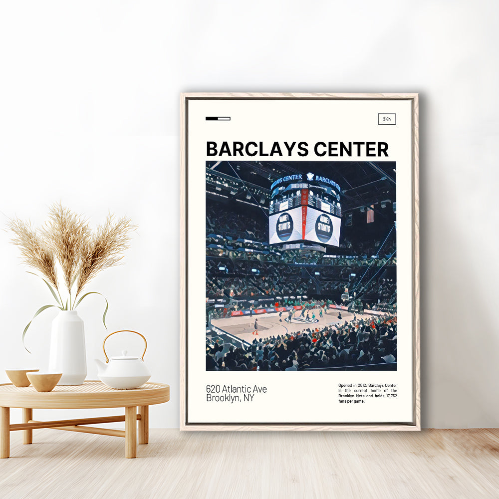 Barclays Center Print, Brooklyn Nets Stadium Canvas Art, Man Cave Gift, Floating Framed Canvas Print Wall Art