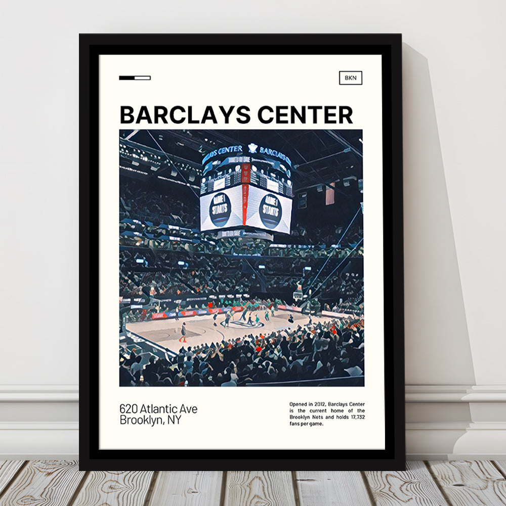 Barclays Center Print, Brooklyn Nets Stadium Canvas Art, Man Cave Gift, Floating Framed Canvas Print Wall Art