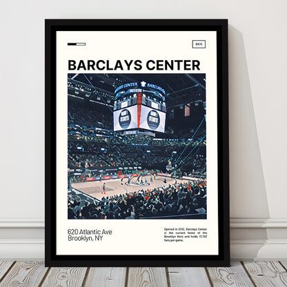 Barclays Center Print, Brooklyn Nets Stadium Canvas Art, Man Cave Gift, Floating Framed Canvas Print Wall Art
