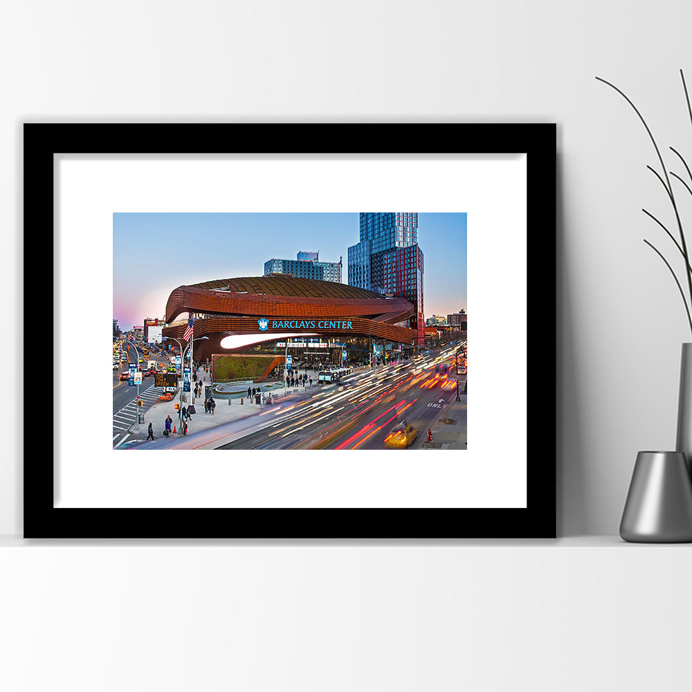 Barclays Center, Stadium Canvas, Sport Art, Gift for him, White Border Framed Art Print Wall Decor
