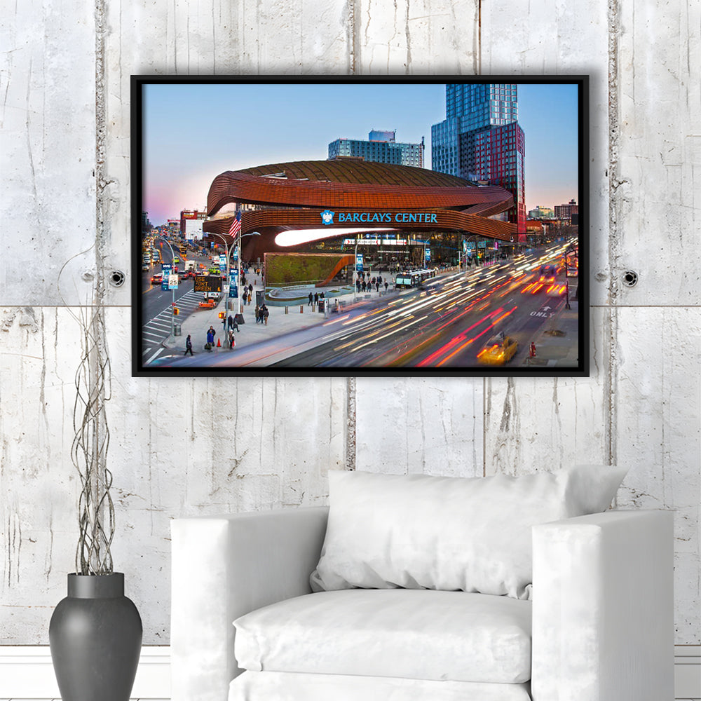 Barclays Center, Stadium Canvas, Sport Art, Framed Canvas Print Wall Art, Floating Frame