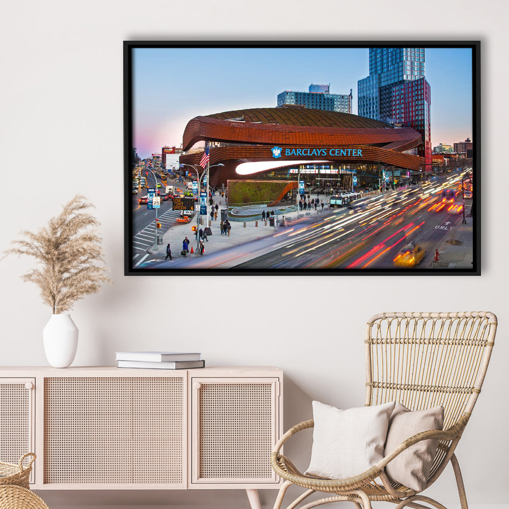 Barclays Center, Stadium Canvas, Sport Art, Framed Canvas Print Wall Art, Floating Frame
