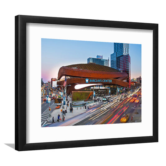 Barclays Center, Stadium Canvas, Sport Art, Gift for him, White Border Framed Art Print Wall Decor