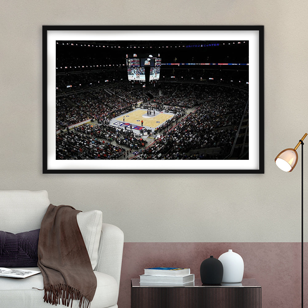 Barclays Center Stadium, Stadium Canvas, Sport Art, Gift for him, White Border Framed Art Print Wall Decor