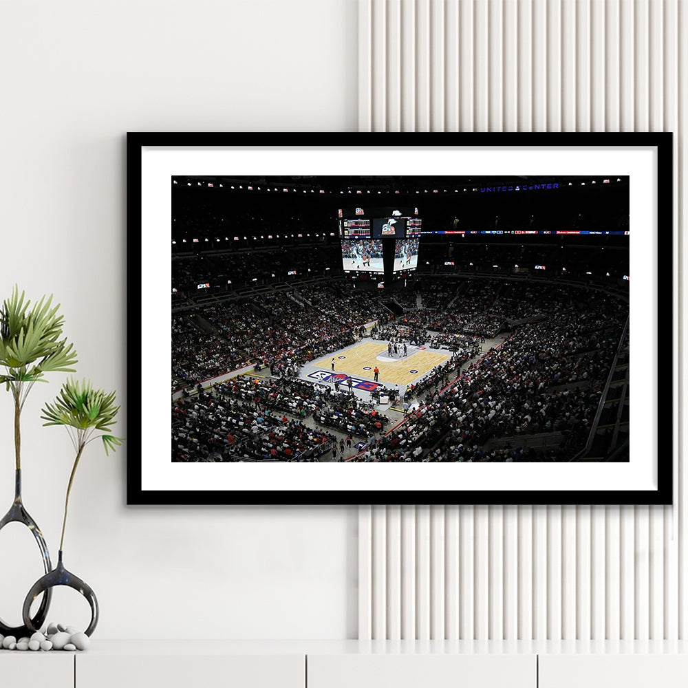 Barclays Center Stadium, Stadium Canvas, Sport Art, Gift for him, White Border Framed Art Print Wall Decor