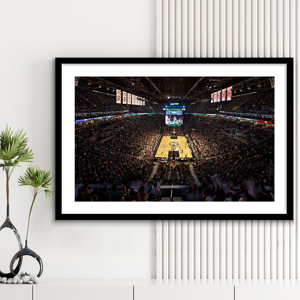 Barclays Sports Center, Stadium Canvas, Sport Art, Gift for him, White Border Framed Art Print Wall Decor