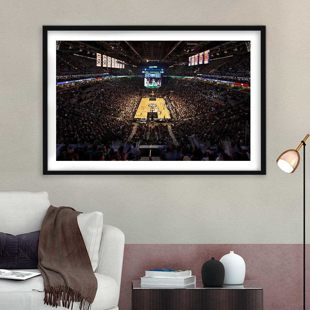 Barclays Sports Center, Stadium Canvas, Sport Art, Gift for him, White Border Framed Art Print Wall Decor