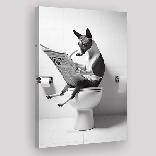 Basenji Canvas Prints Wall Art, Funny Bathroom Decor, Basenji in Toilet