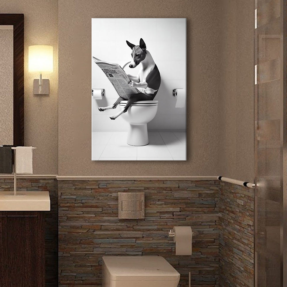 Basenji Canvas Prints Wall Art, Funny Bathroom Decor, Basenji in Toilet