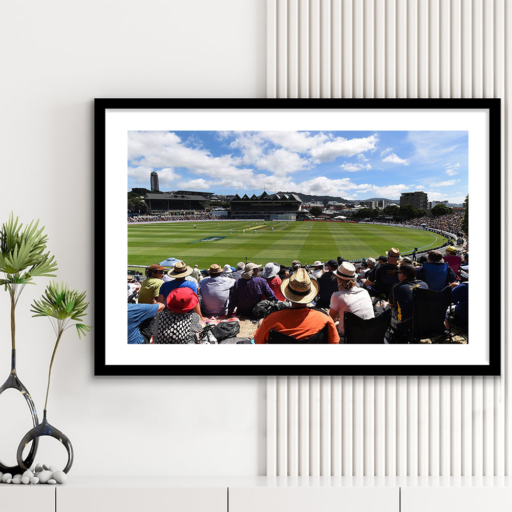 Basin Reserve, Stadium Canvas, Sport Art, Gift for him, White Border Framed Art Print Wall Decor