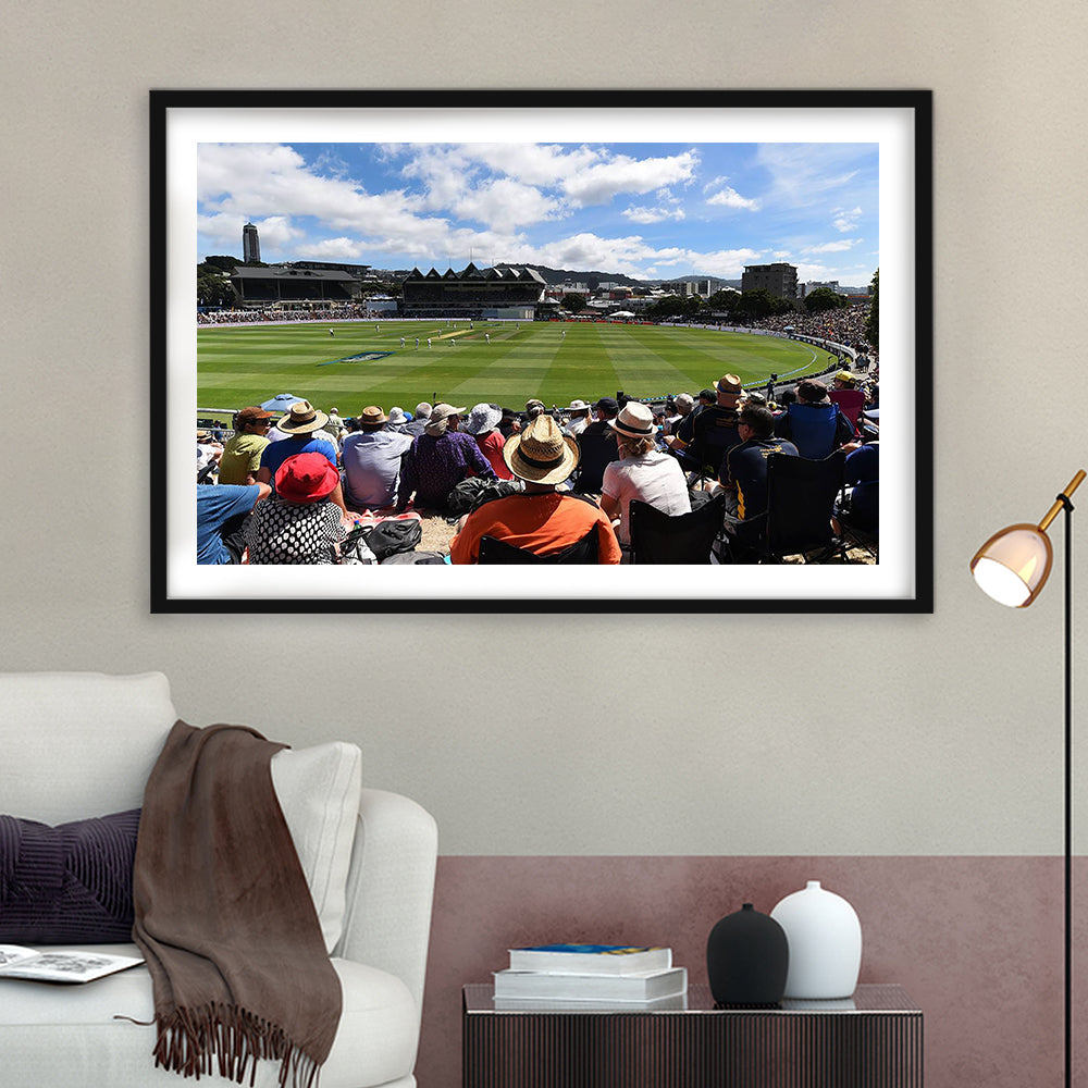 Basin Reserve, Stadium Canvas, Sport Art, Gift for him, White Border Framed Art Print Wall Decor