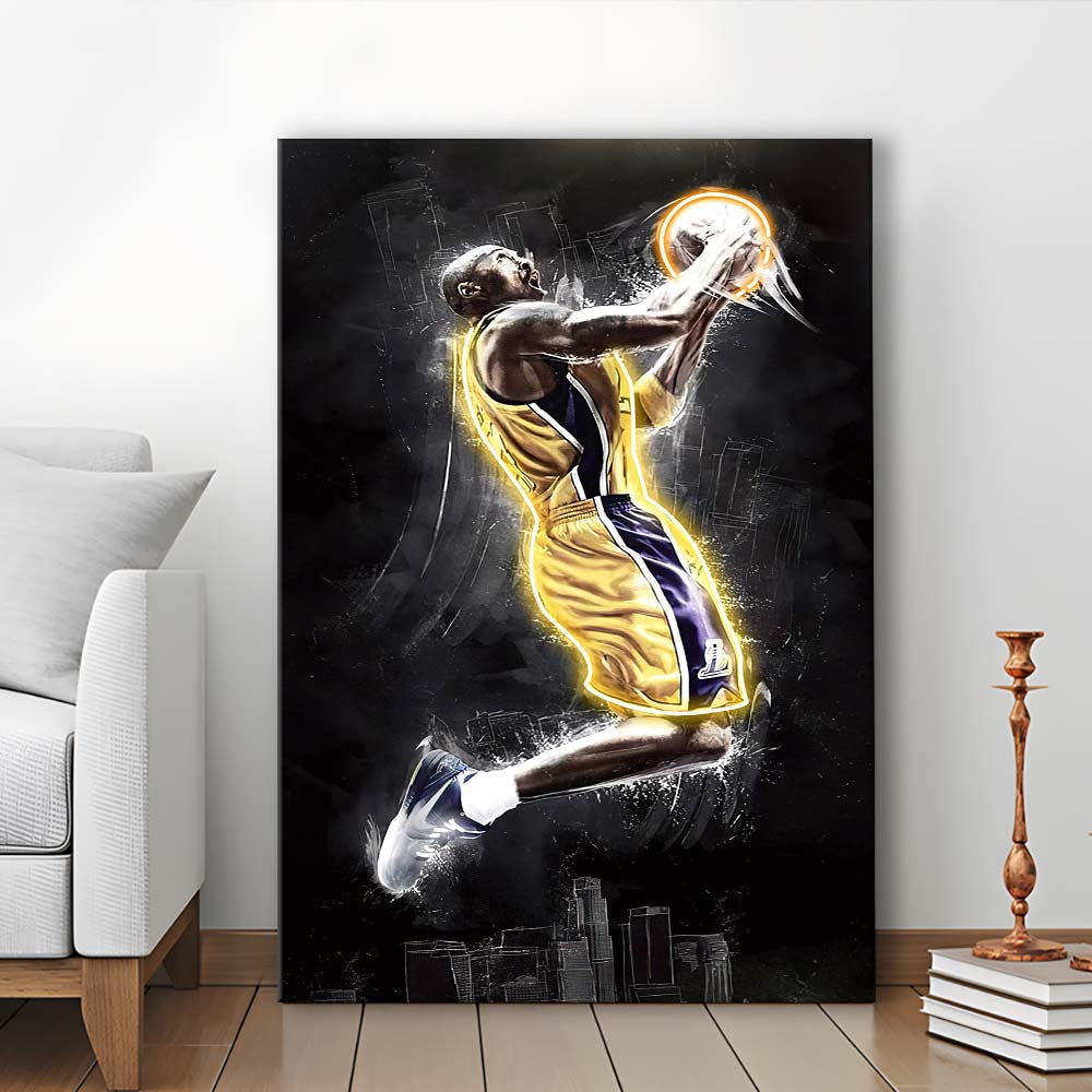 Basketball KB Neon Sign Effect Art, Canvas Print, Luxury Wall Art Decor, Modern Art