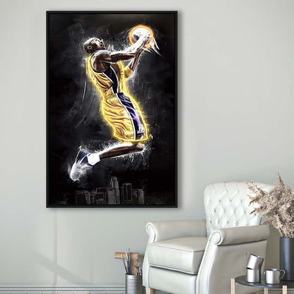 Basketball KB Neon Sign Effect Art, Framed Canvas Print, Floating Frame, Luxury Wall Art Decor