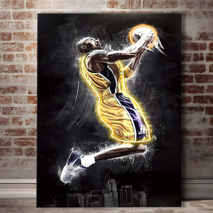 Basketball KB Neon Sign Effect Art, Canvas Print, Luxury Wall Art Decor, Modern Art