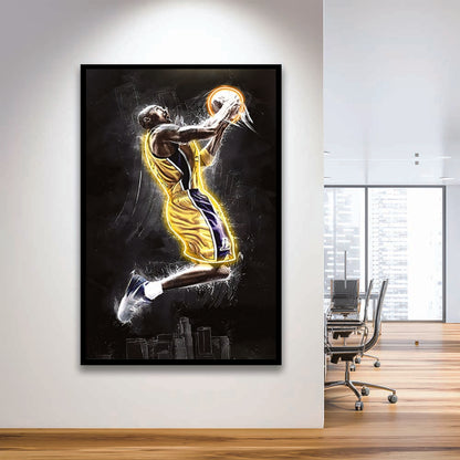 Basketball KB Neon Sign Effect Art, Framed Art Print, Picture Framed Wall Art Decor