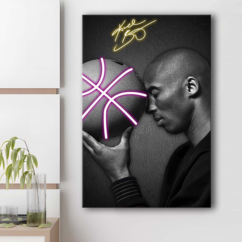 Basketball KB Neon Sign Effect Art V1, Canvas Print, Luxury Wall Art Decor, Modern Art