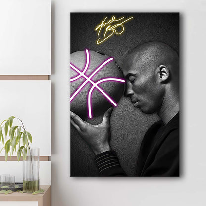 Basketball KB Neon Sign Effect Art V1, Canvas Print, Luxury Wall Art Decor, Modern Art