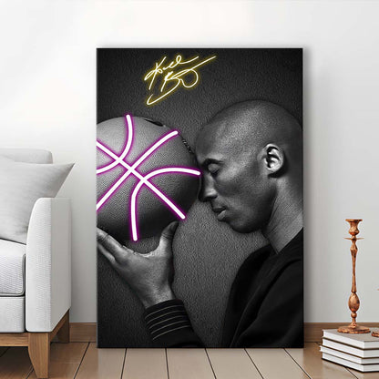 Basketball KB Neon Sign Effect Art V1, Canvas Print, Luxury Wall Art Decor, Modern Art