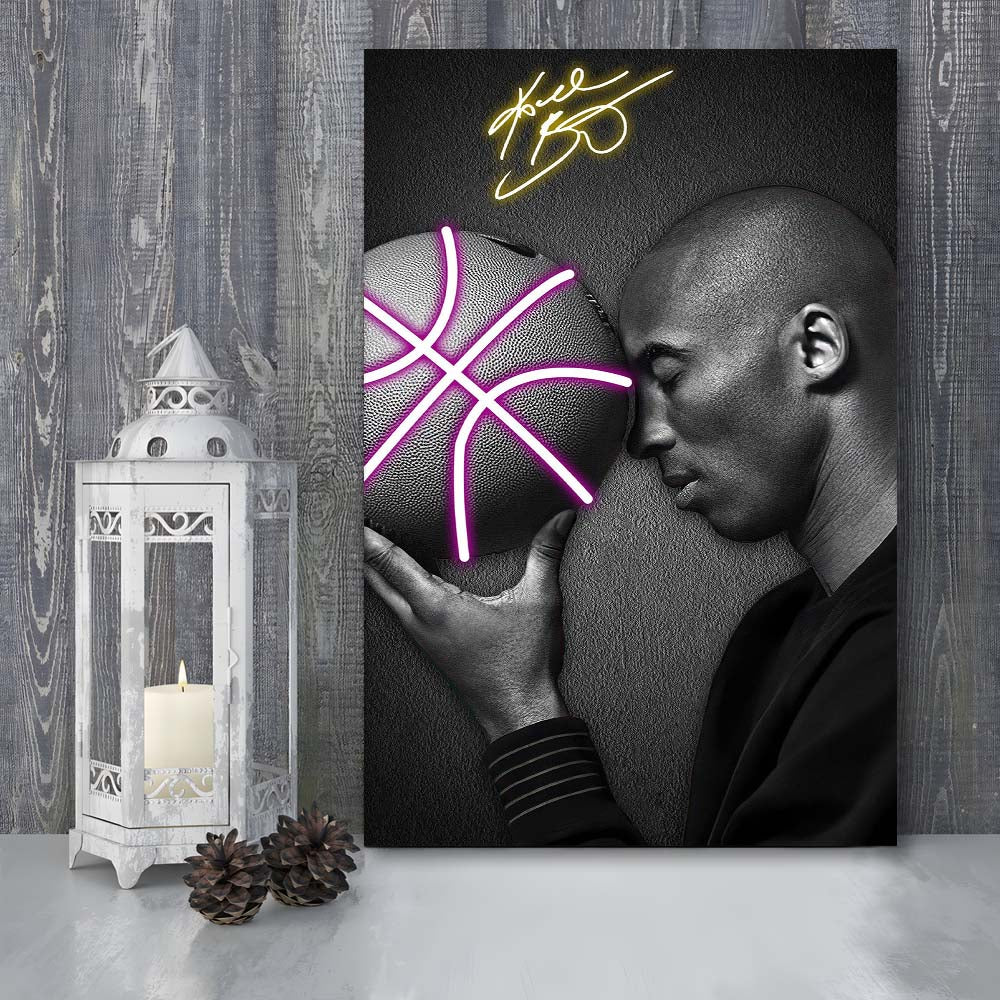 Basketball KB Neon Sign Effect Art V1, Canvas Print, Luxury Wall Art Decor, Modern Art