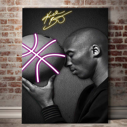 Basketball KB Neon Sign Effect Art V1, Canvas Print, Luxury Wall Art Decor, Modern Art
