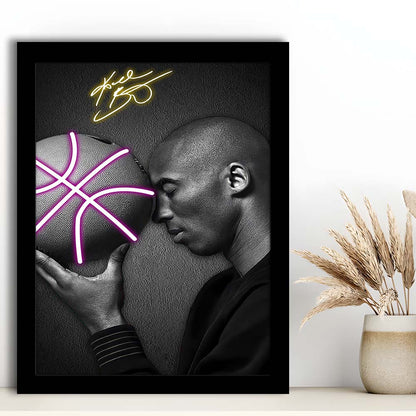 Basketball KB Neon Sign Effect Art V1, Framed Art Print, Picture Framed Wall Art Decor