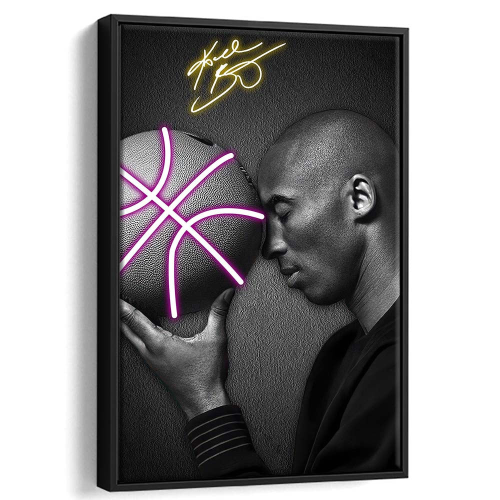 Basketball KB Neon Sign Effect Art V1, Framed Canvas Print, Floating Frame, Luxury Wall Art Decor