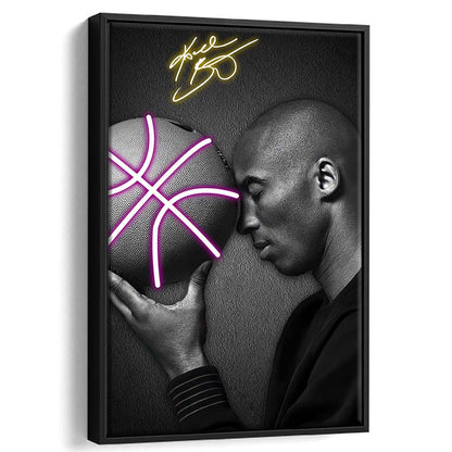 Basketball KB Neon Sign Effect Art V1, Framed Canvas Print, Floating Frame, Luxury Wall Art Decor