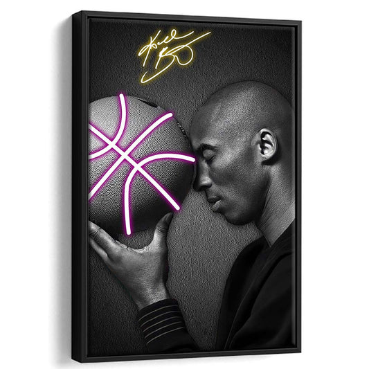 Basketball KB Neon Sign Effect Art V1, Framed Canvas Print, Floating Frame, Luxury Wall Art Decor