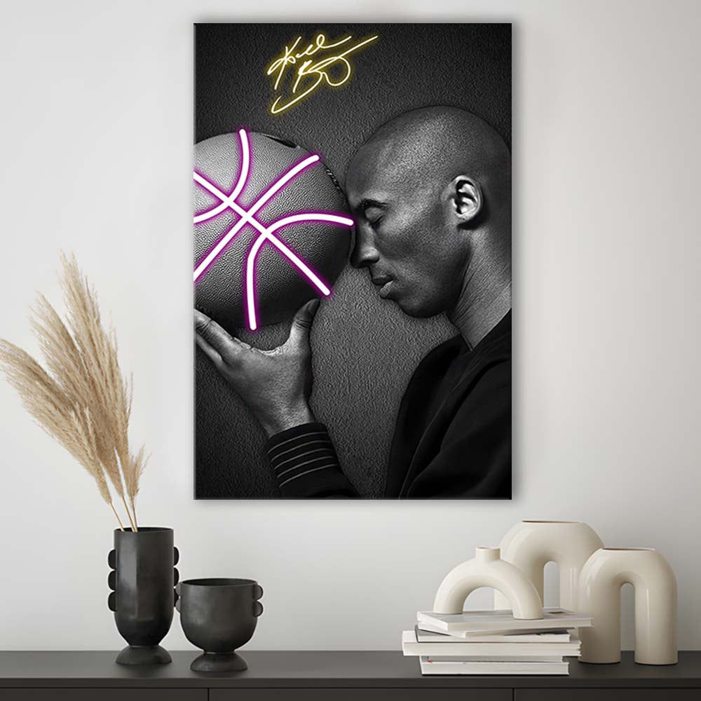 Basketball KB Neon Sign Effect Art V1, Canvas Print, Luxury Wall Art Decor, Modern Art