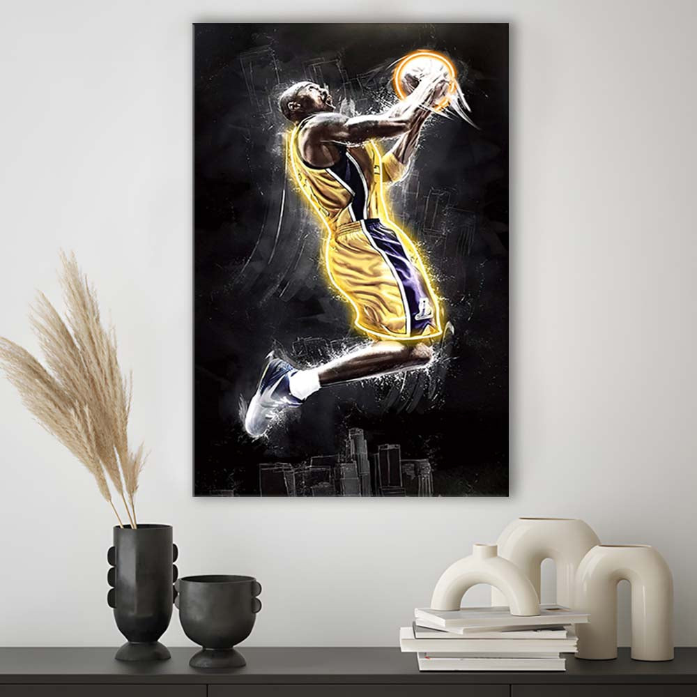 Basketball KB Neon Sign Effect Art, Canvas Print, Luxury Wall Art Decor, Modern Art