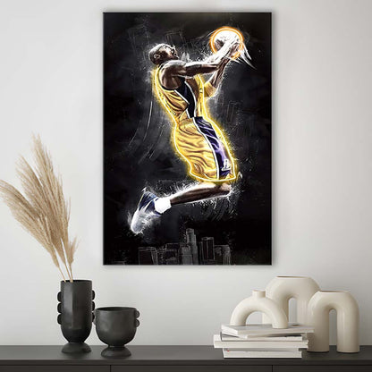 Basketball KB Neon Sign Effect Art, Canvas Print, Luxury Wall Art Decor, Modern Art