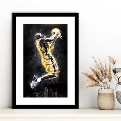 Basketball KB Neon Sign Effect Art, Framed Art Print, Luxury Pictures Framed, White Border