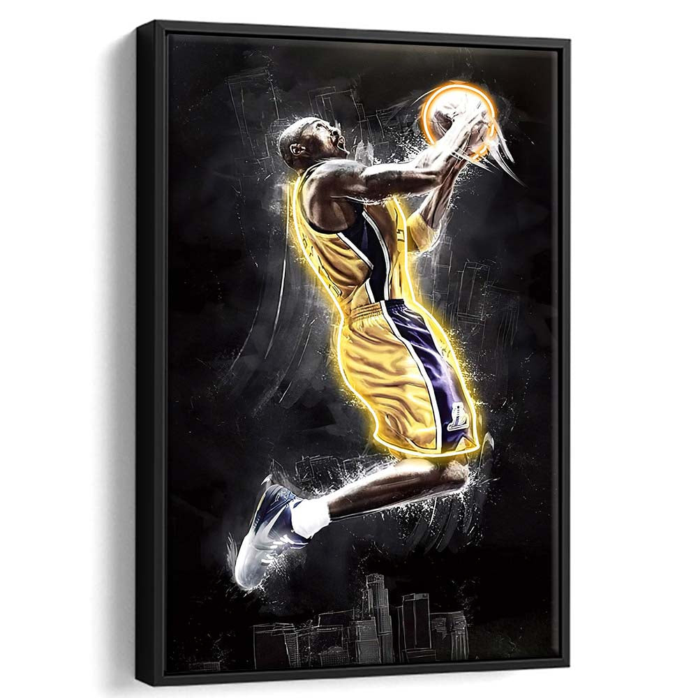 Basketball KB Neon Sign Effect Art, Framed Canvas Print, Floating Frame, Luxury Wall Art Decor