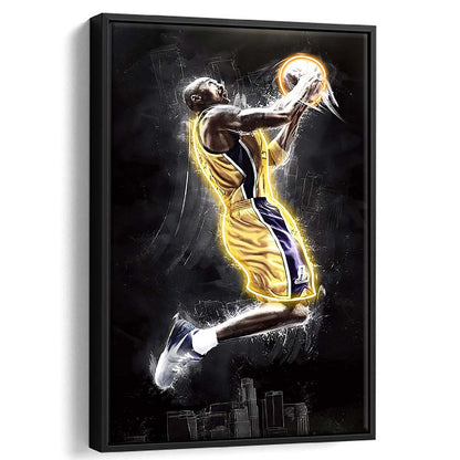 Basketball KB Neon Sign Effect Art, Framed Canvas Print, Floating Frame, Luxury Wall Art Decor