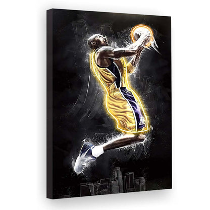 Basketball KB Neon Sign Effect Art, Canvas Print, Luxury Wall Art Decor, Modern Art
