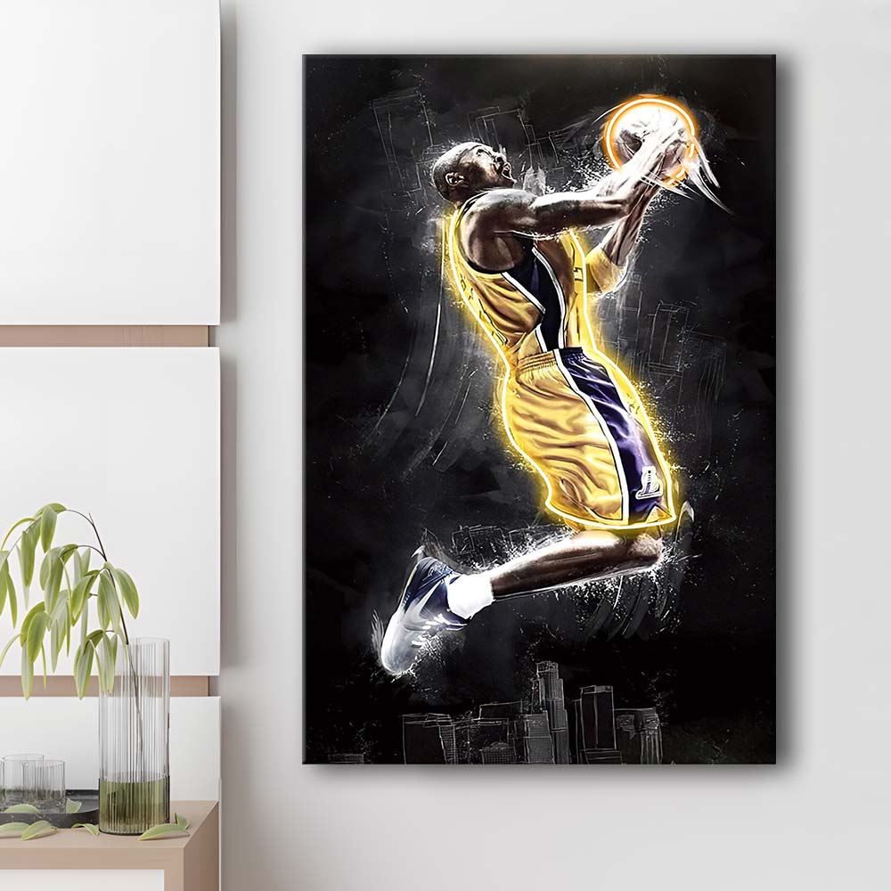 Basketball KB Neon Sign Effect Art, Canvas Print, Luxury Wall Art Decor, Modern Art