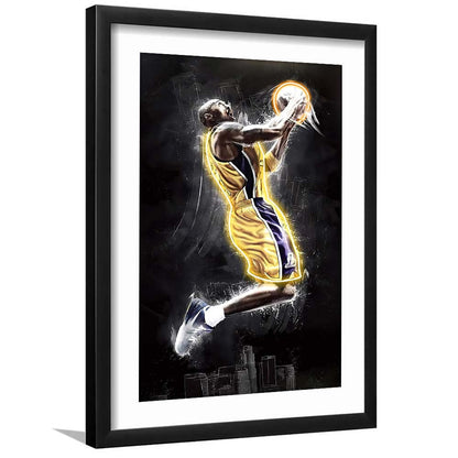 Basketball KB Neon Sign Effect Art, Framed Art Print, Luxury Pictures Framed, White Border