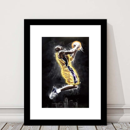 Basketball KB Neon Sign Effect Art, Framed Art Print, Luxury Pictures Framed, White Border