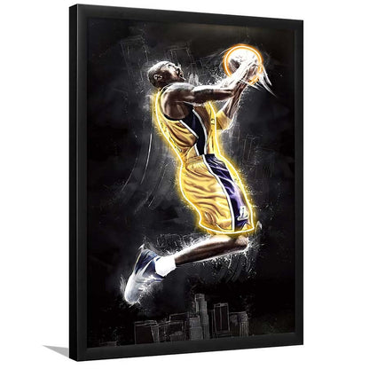 Basketball KB Neon Sign Effect Art, Framed Art Print, Picture Framed Wall Art Decor