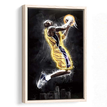 Basketball KB Neon Sign Effect Art, Framed Canvas Print, Floating Frame, Luxury Wall Art Decor