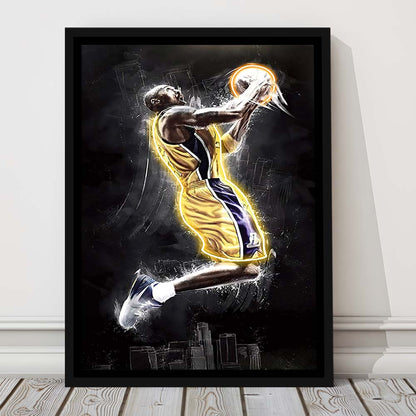 Basketball KB Neon Sign Effect Art, Framed Canvas Print, Floating Frame, Luxury Wall Art Decor