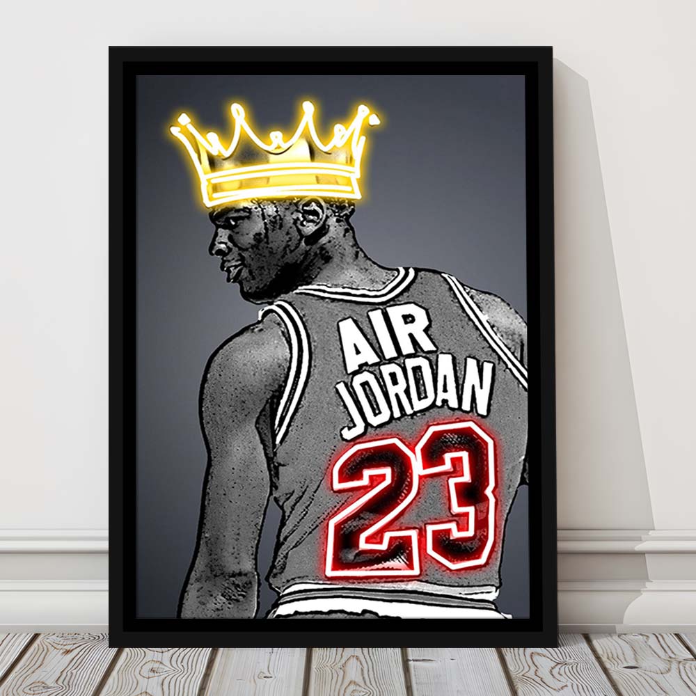 Basketball MJ Air Jordan #23 Neon Sign Effect Art, Framed Canvas Print, Floating Frame, Luxury Wall Art Decor
