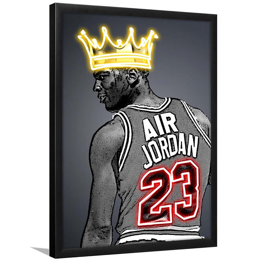 Basketball MJ Air Jordan #23 Neon Sign Effect Art, Framed Art Print, Picture Framed Wall Art Decor